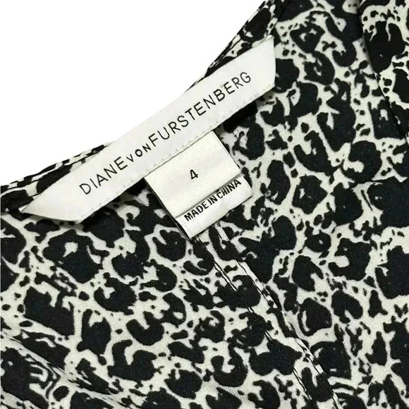 Diane Von Furstenberg Sleeveless JUMPSUIT Silk SIZE 4 BLACK White - Picture 4 of 8